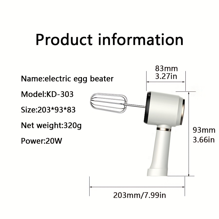 Batteur à œufs électrique sans fil rechargeable Par USB 20W