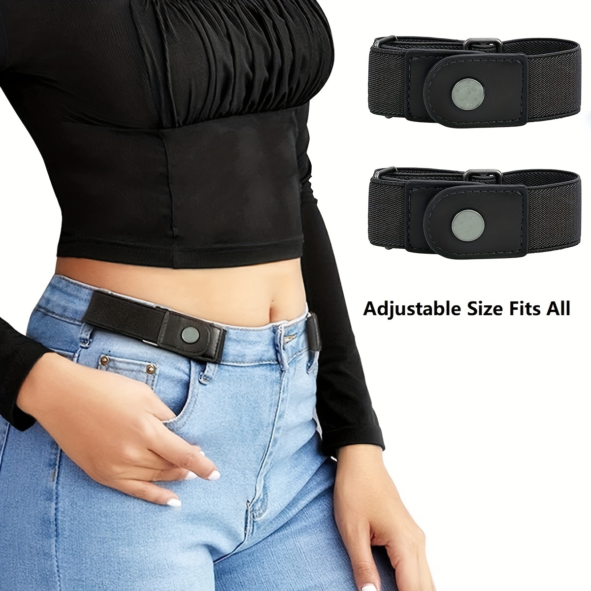 HOMMBAY Women's Stretchable Elastic Waist Belt With Gold Buckle, Plus Size  Belt For Party, Natural leather