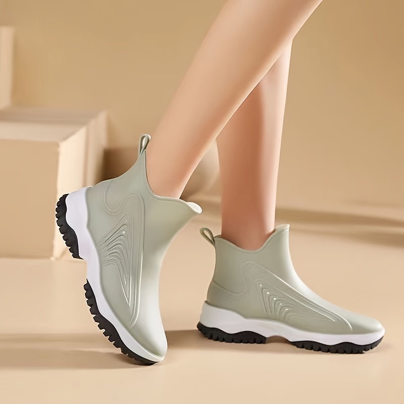Botas Lluvia Color Sólido Mujer Zapatos Impermeables Fondo - Temu