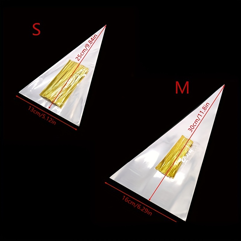 piccoli sacchetti regalo trasparenti a forma di cono con legami - 150 mm x  280 mm - 50 pezzi