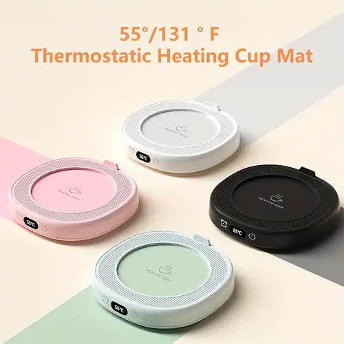 Self Heating Mug with Double-Layer 18/8 Stainless Steel,Smart Heated Coffee  Mug,12oz Coffee Mug Warmer Set,131℉ Beverage Cup Warmer for Desk Home 