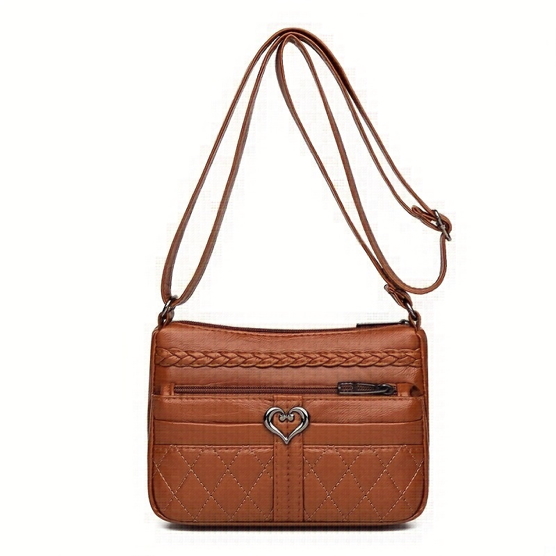 Womens Retro Quilted Crossbody Bag Brown
