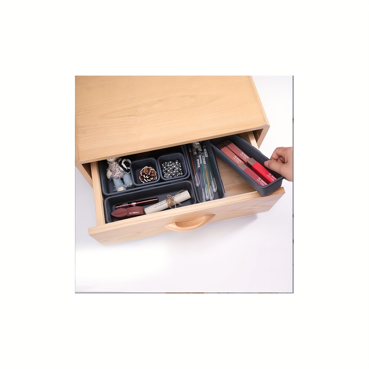 Organizador de escritorio con cajón Caja de cajones de almacenamiento  apilable Compartimentos multifuncionales Caja organizadora de cosméticos  para 5