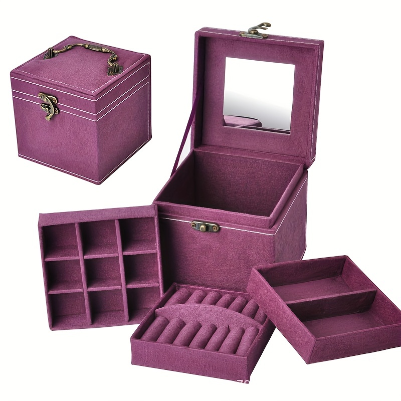 1pc 3 Layer Flannelette Lockable Jewelry Storage Box, selling Antique Flannelette Jewelr