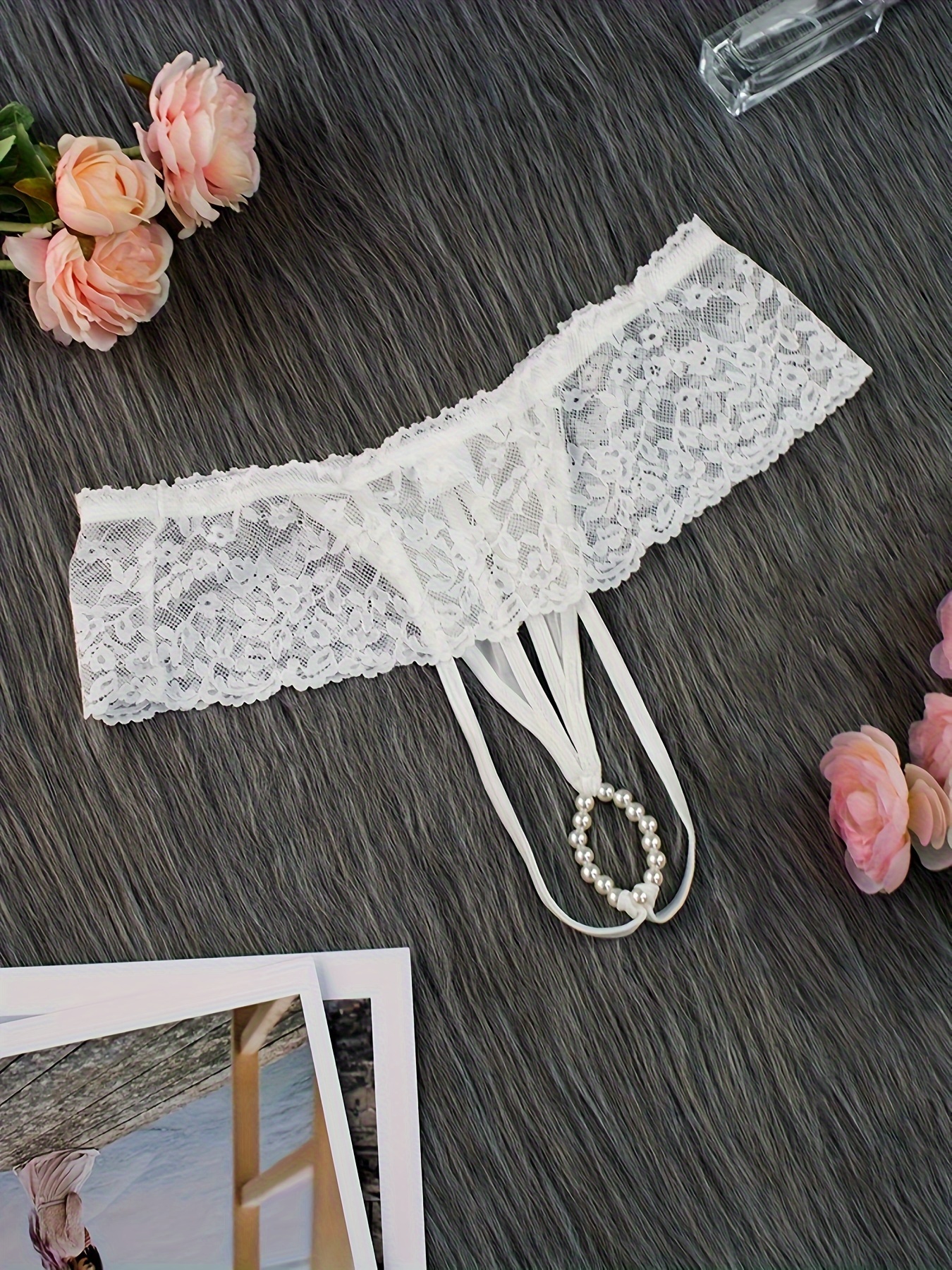 Floral Lace Thongs Hollow Beaded Panties Women's Sexy - Temu Canada
