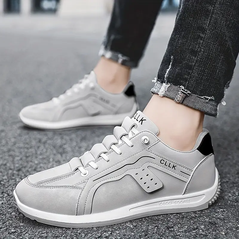 trendy solid sneakers, mens trendy solid sneakers comfy non slip lace up casual shoes for mens outdoor activities details 1