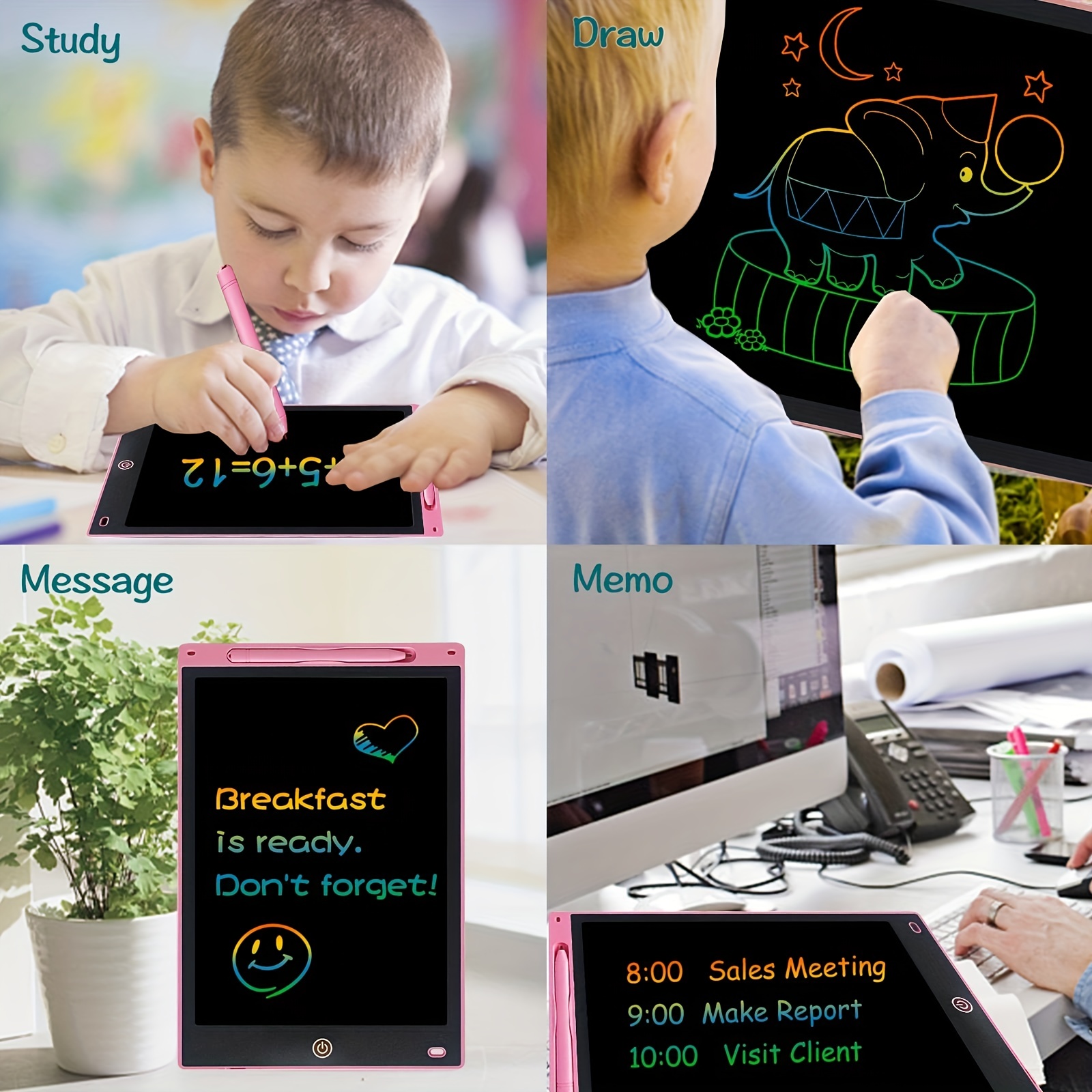 Kids Drawing Pad Doodle Board 12'' Colorful Toddler Scribbler Board  Erasable Lcd Writing Tablet Light Drawing Board Educational Learning Toys  Gifts Fo