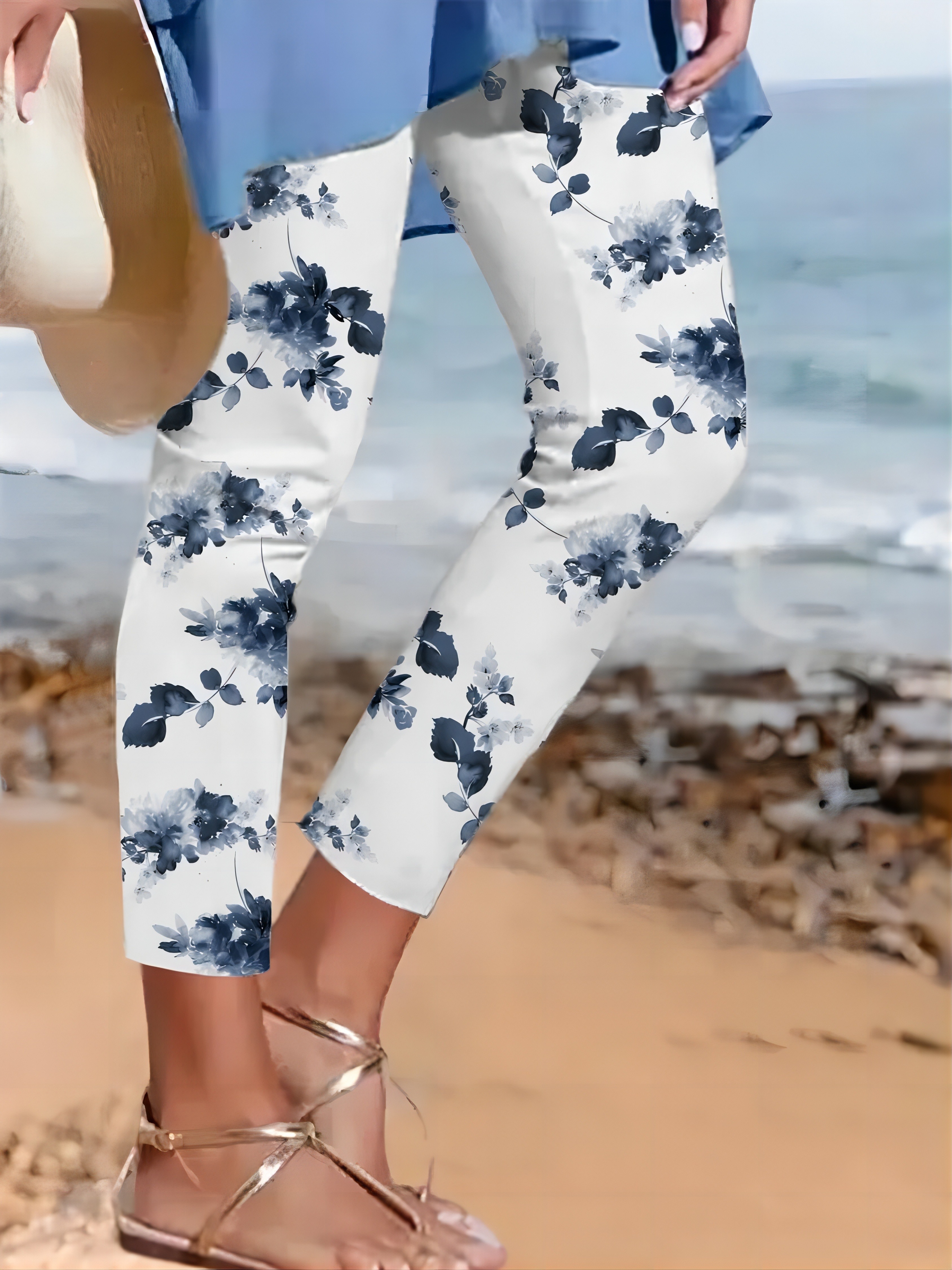 Floral Print Skinny Leggings Casual Elastic Waist Stretchy - Temu