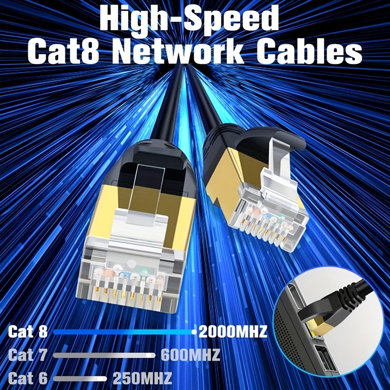 Câble Ethernet Plat Cat 8 4 Pieds/6,6 Pieds/20 Pieds Noir - Temu