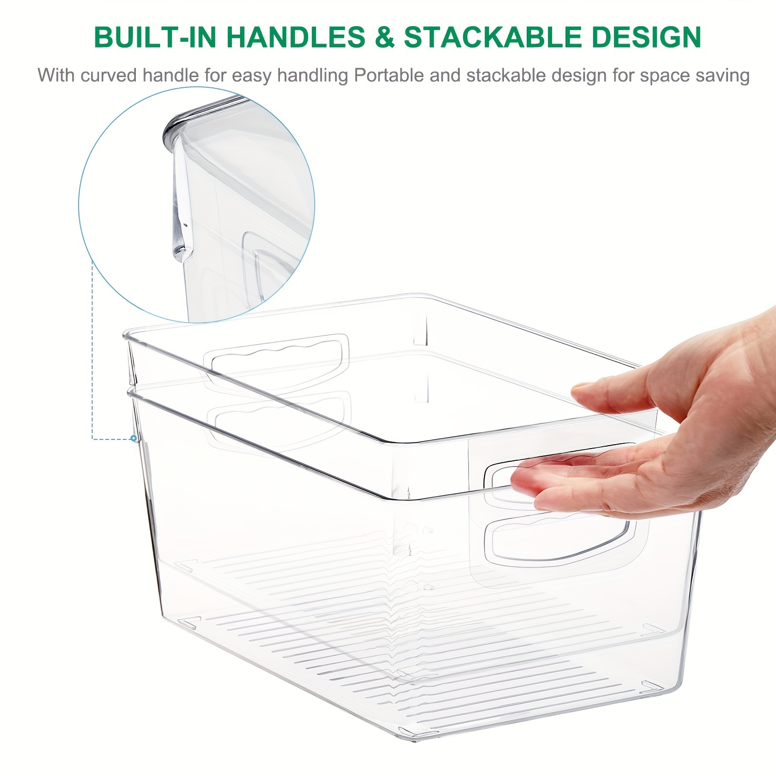 8pcs Storage & Organization, Plastic Refrigerator Organizer Bins, 4pcs  Small And 4pcs Large Clear Storage Containers With Handle, Stackable Food  Stora
