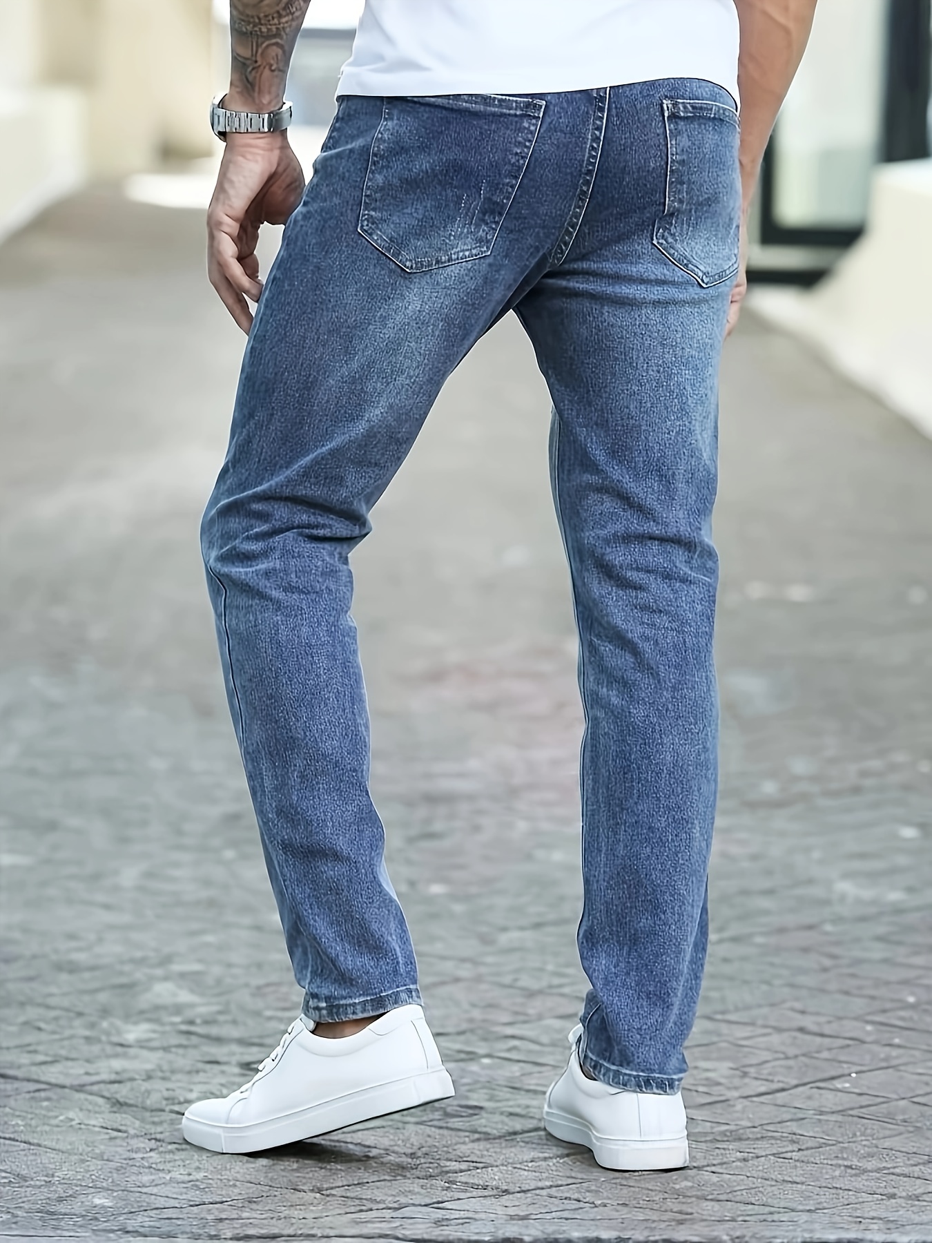 Slim Fit Washed Jeans, Men's Casual Street Style Medium Stretch