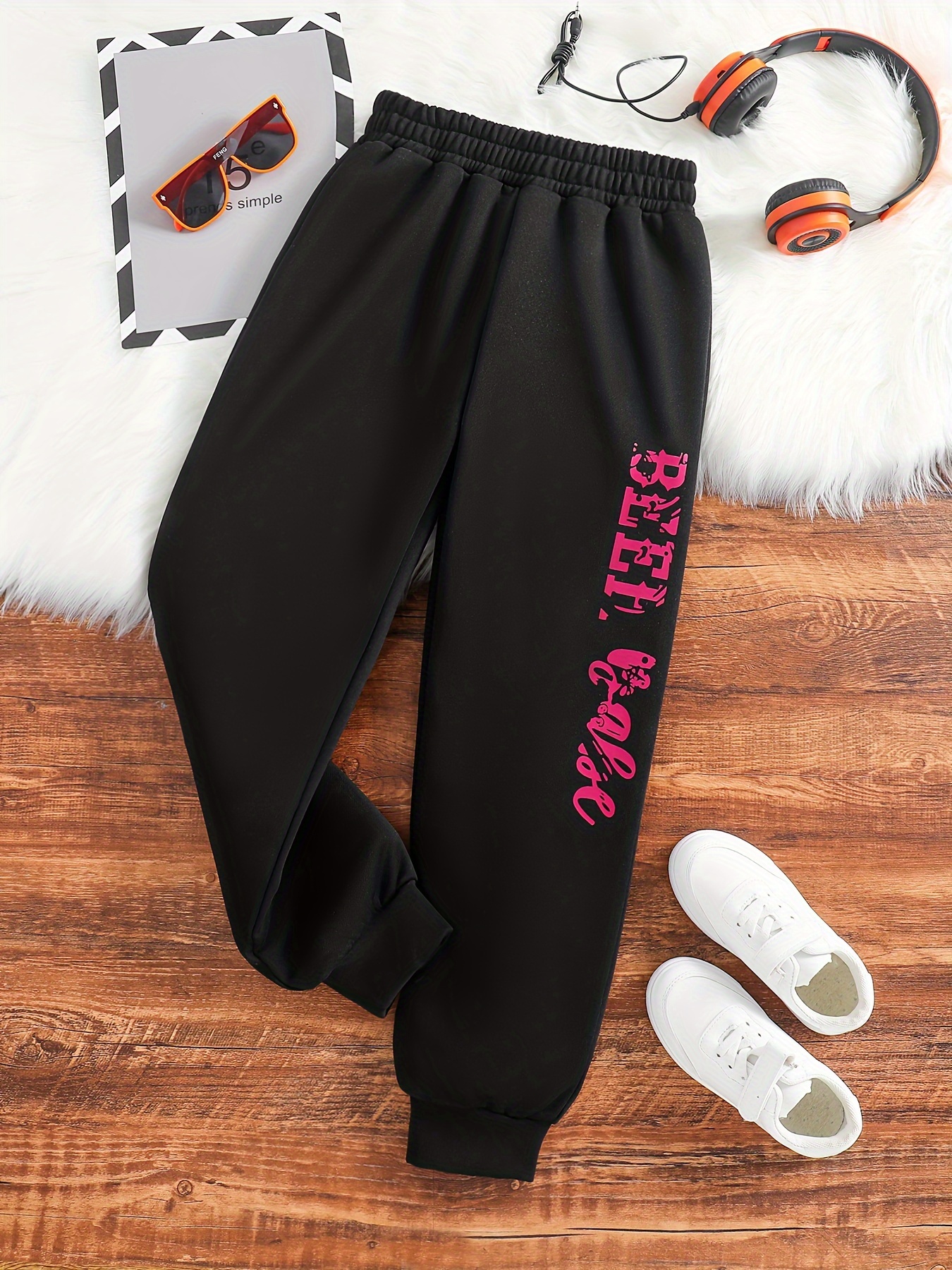 Girls' Casual Letter Print Loose Fit Harem Pants, Sports Running Versatile  Jogger Sweatpants For Spring And Fall