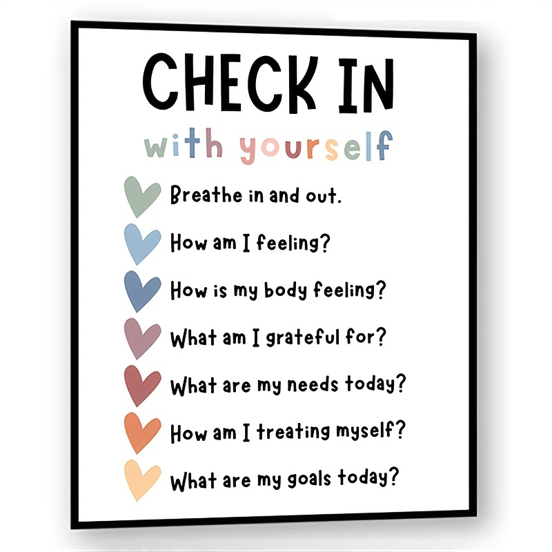 Office Decor, Check In With Yourself Poster, Self Care Check In, Daily Checklist, Feelings Check In Poster, Mental Health Check In Daily Affirmation, 8*10in Unframed