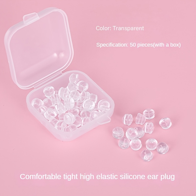 50pcs Silicone Earring Backs, Full-Cover Clear Earring Backs, Dust-Proof,  Hypoallergenic Soft Ear Safety Pads Backstops for Stabilize Earring Studs