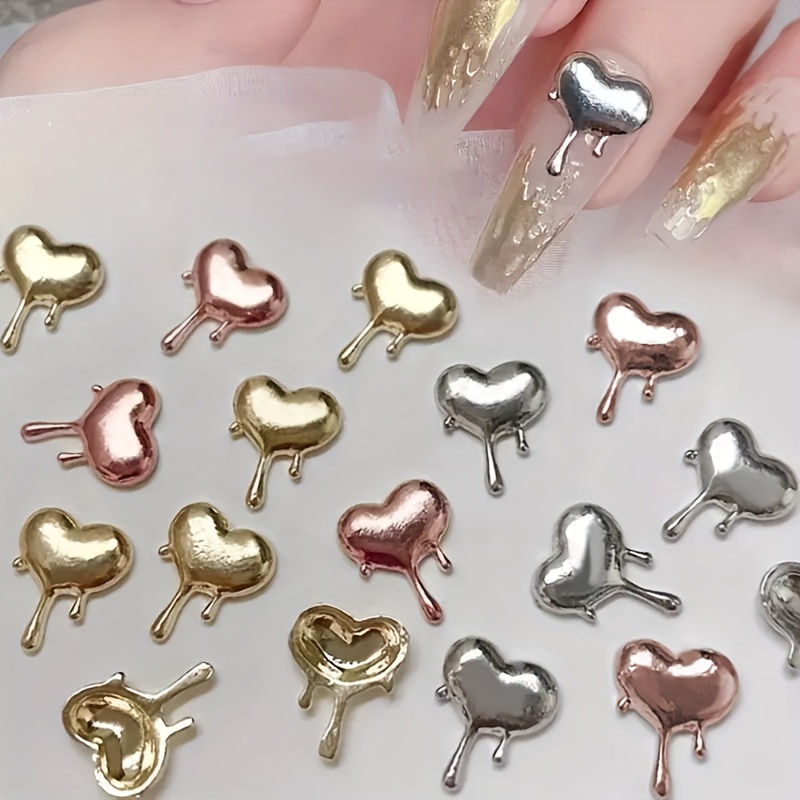  6PCS Heart Shaped Metal Alloy Rhinestone Nail Jewelry