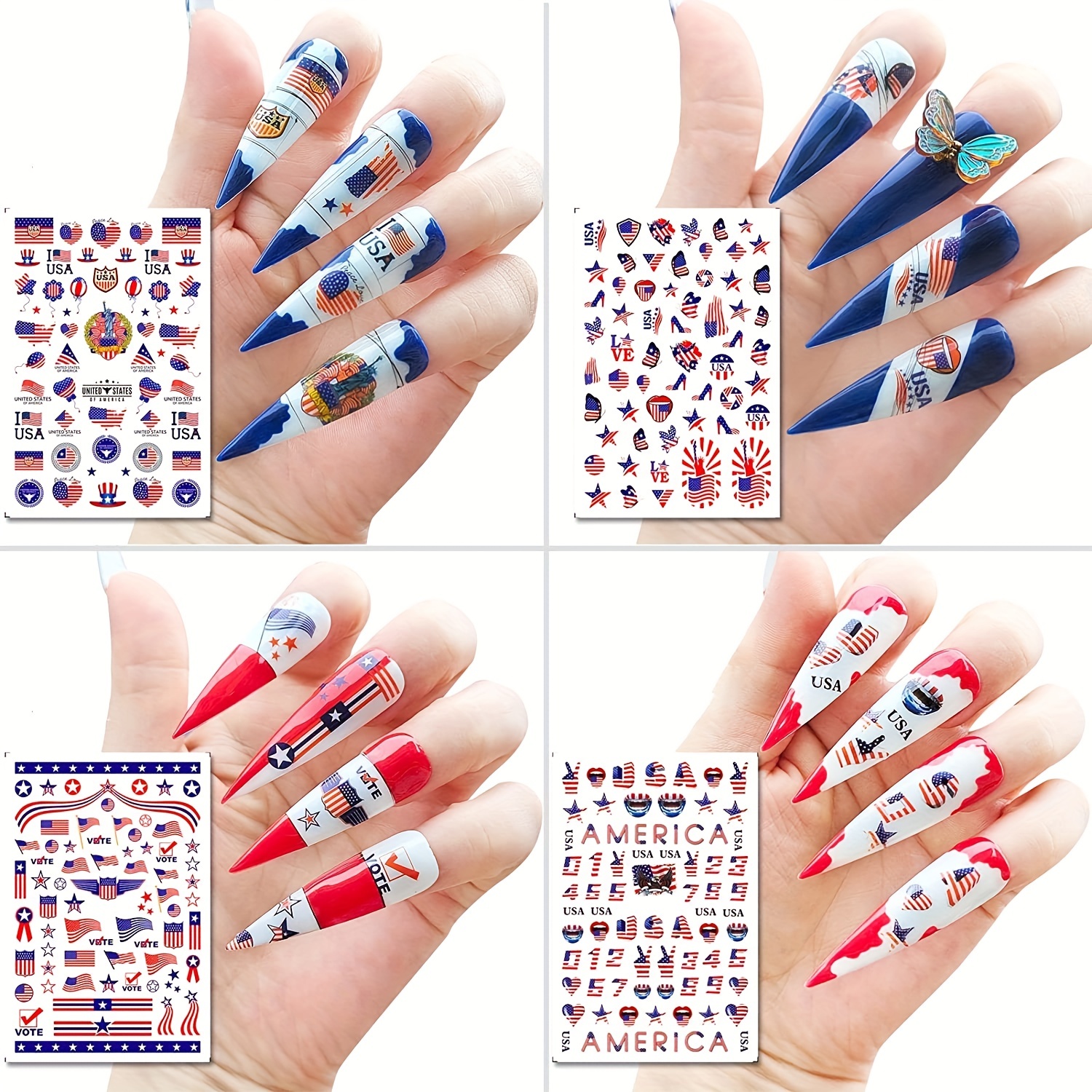  8Pcs Independence Day Nail Stickers American Flag Stickers for  Nail Art Self Adhesive Patriotic Decorations USA Heart Design Nail Supplies  America 4Th of July Nail Decals DIY Nail Art Accessories 