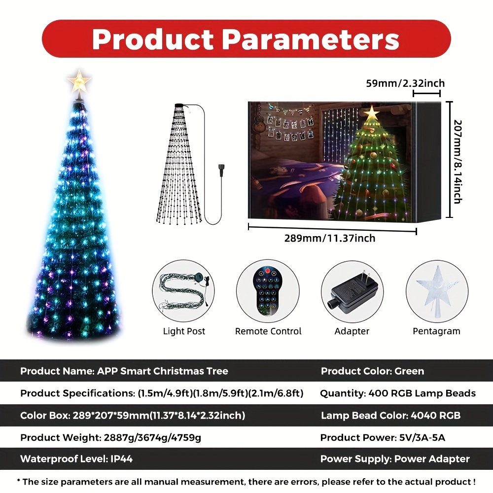 DIY Programmable Smart Christmas Lights with APP & Remote Control, 400 RGB  LED Light, Suitable for high Christmas Tree