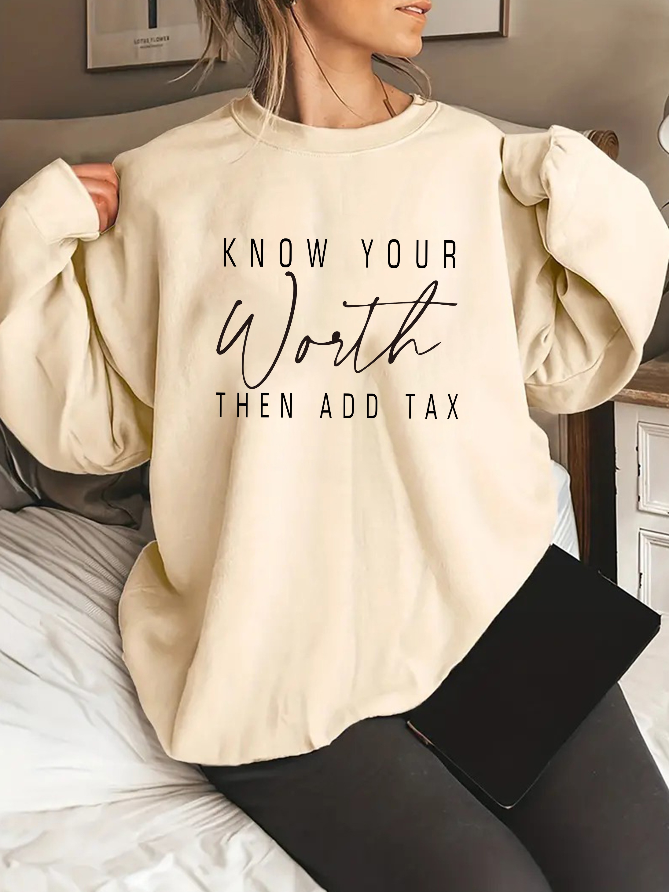 Plus Size Casual Sweatshirt Women's Plus Slogan Print Long - Temu New  Zealand