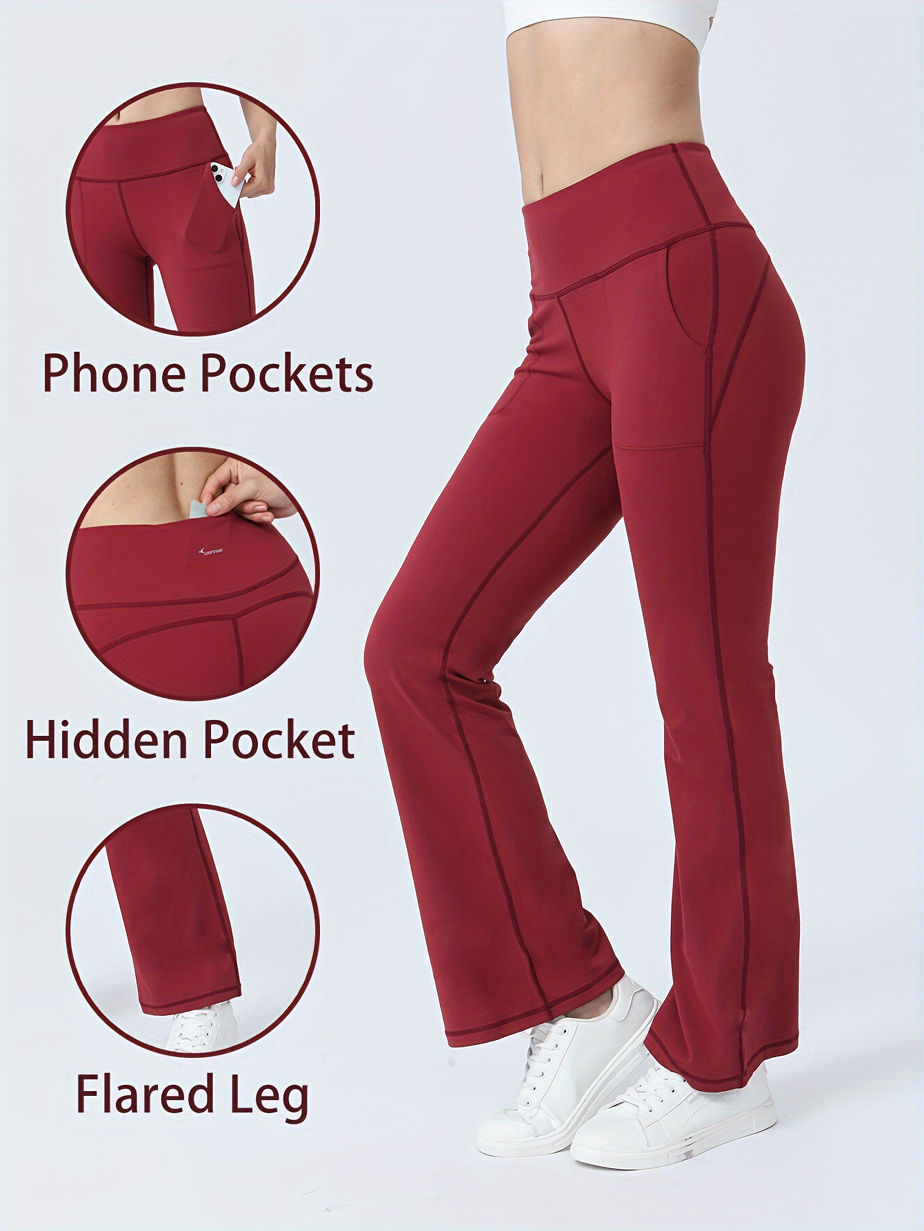 Women's Contrast Piping Flare Pants Pockets stretch - Temu