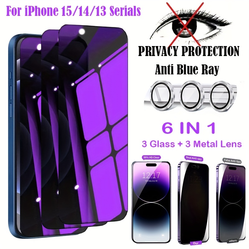 Paquete de 2 protectores de pantalla anti-espía de vidrio templado para  privacidad anti-azul para iPhone 12 Pro Max, protector de pantalla  antiespía