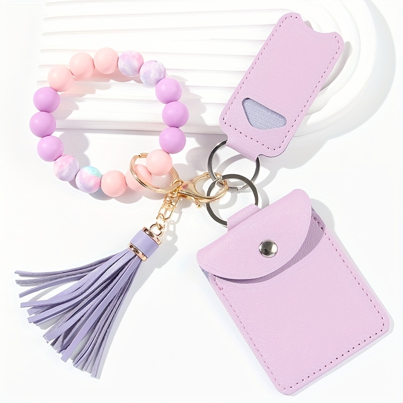 Acrylic Beads Wristlet Keychain With Woolen Tassel Bag - Temu