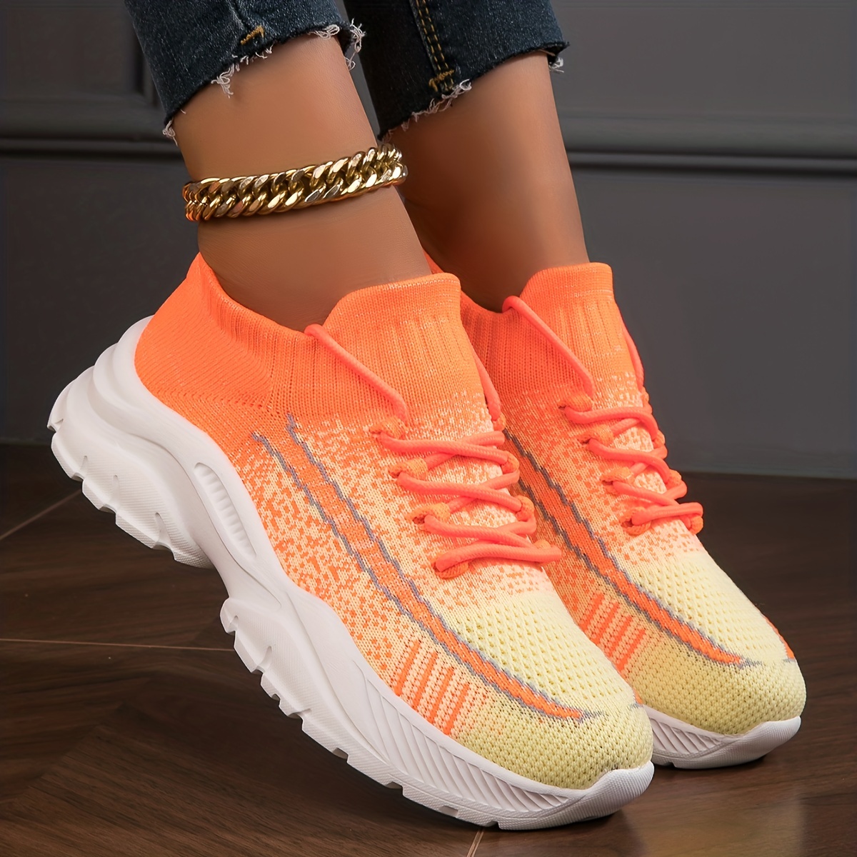 Womens black and top orange sneakers