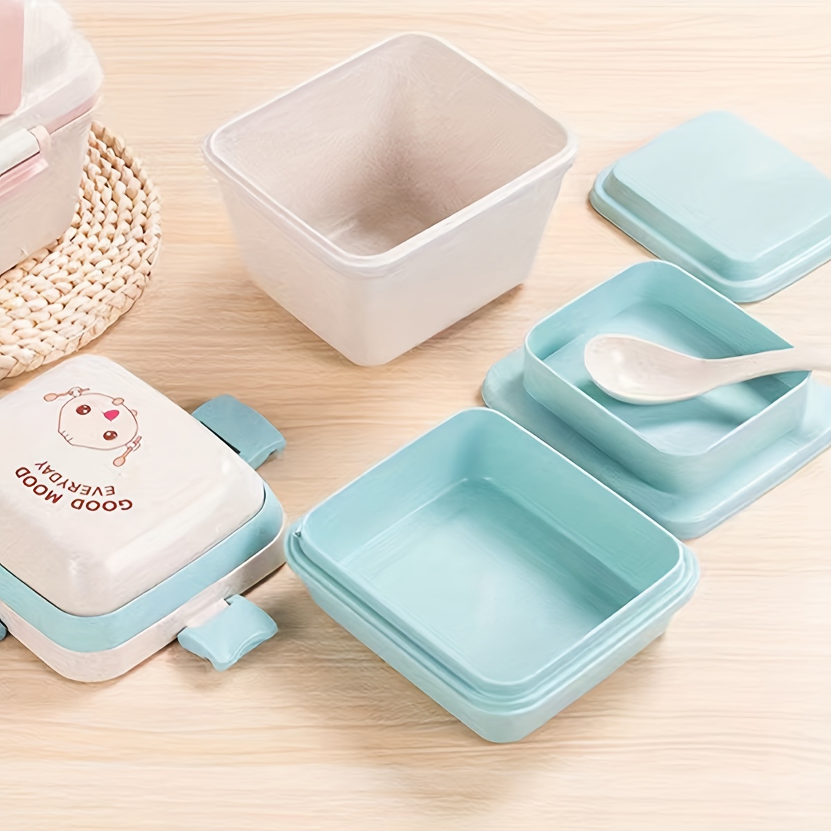 Multi-layer Cartoon Square Portable Lunch Box, Dishwasher Safe