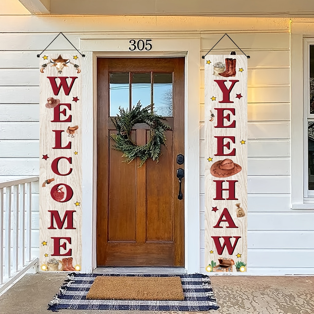 Welcome Wood Porch Sign Cowboys