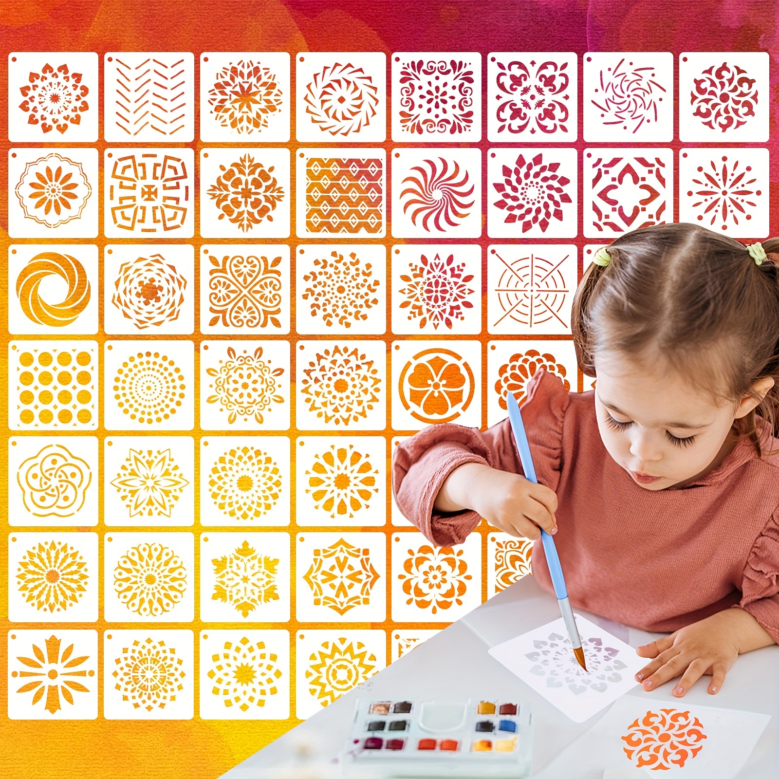 Mandala Style Reusable Stencil Template Kit for Painting - 8.89x8.89 cm