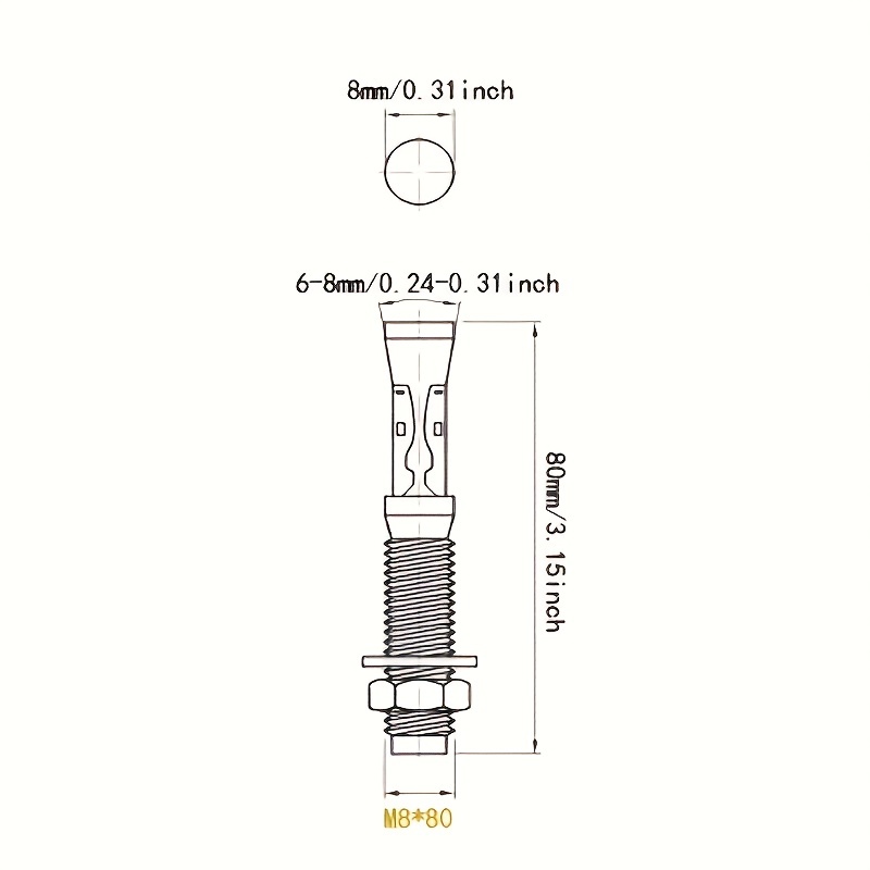 10 pcs m8x60mm Vis d'expansion Vis à vis en acier inoxydable