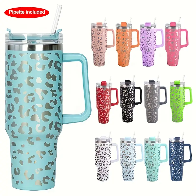 Leopard Print Thermal Cup, Portable Large Capacity Water Bottles