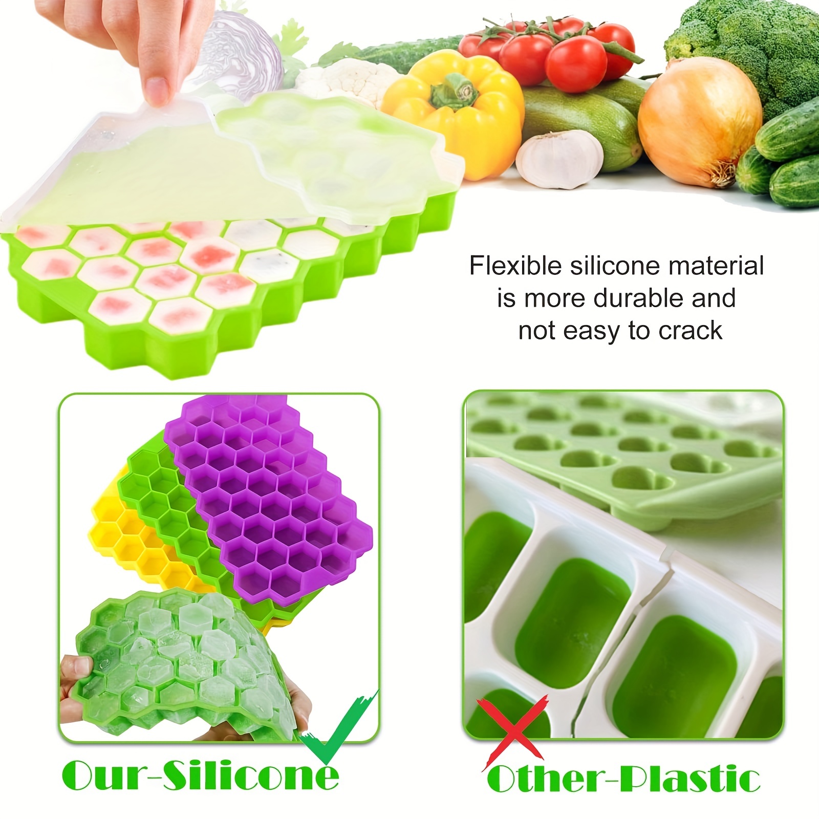 Ice Cube Trays with Lids 3 Pack,Silicone Ice Trays for Freezer