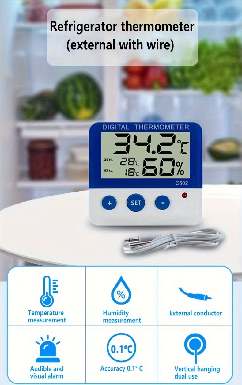 1pc, Thermometer With Probe, Refrigerator External Digital Thermometer,  Medical Commercial Household High Precision Thermometer, Kitchen Gadgets