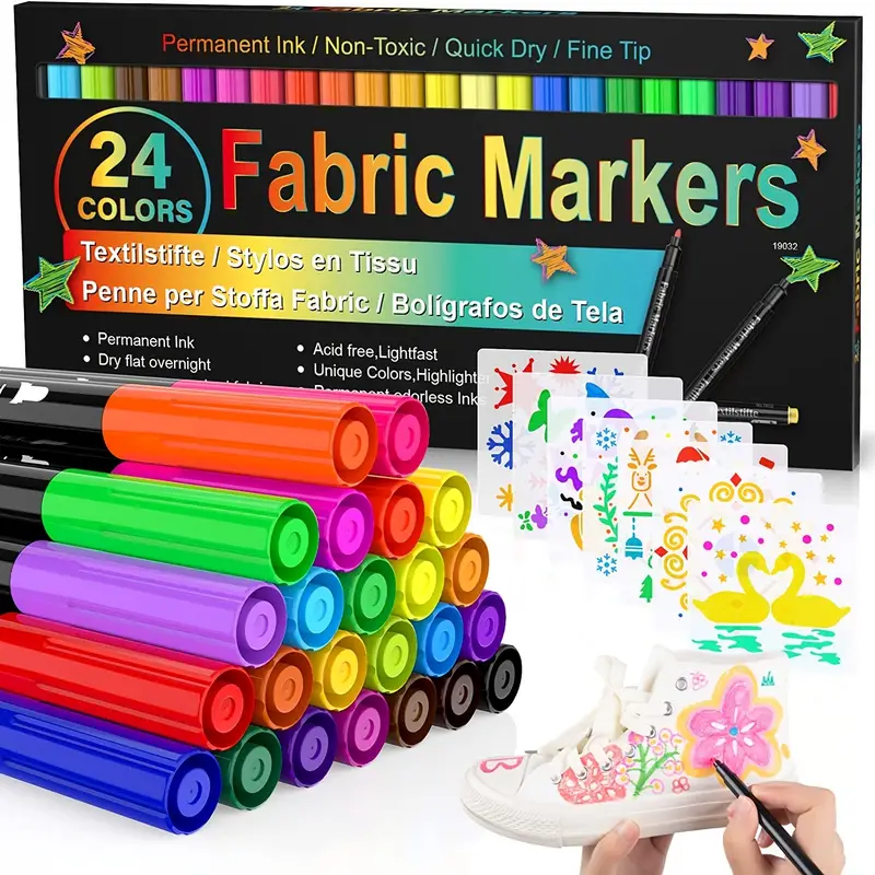 Fabric Markers Pen 24 Colors And Template Permanent Fabric - Temu  Philippines