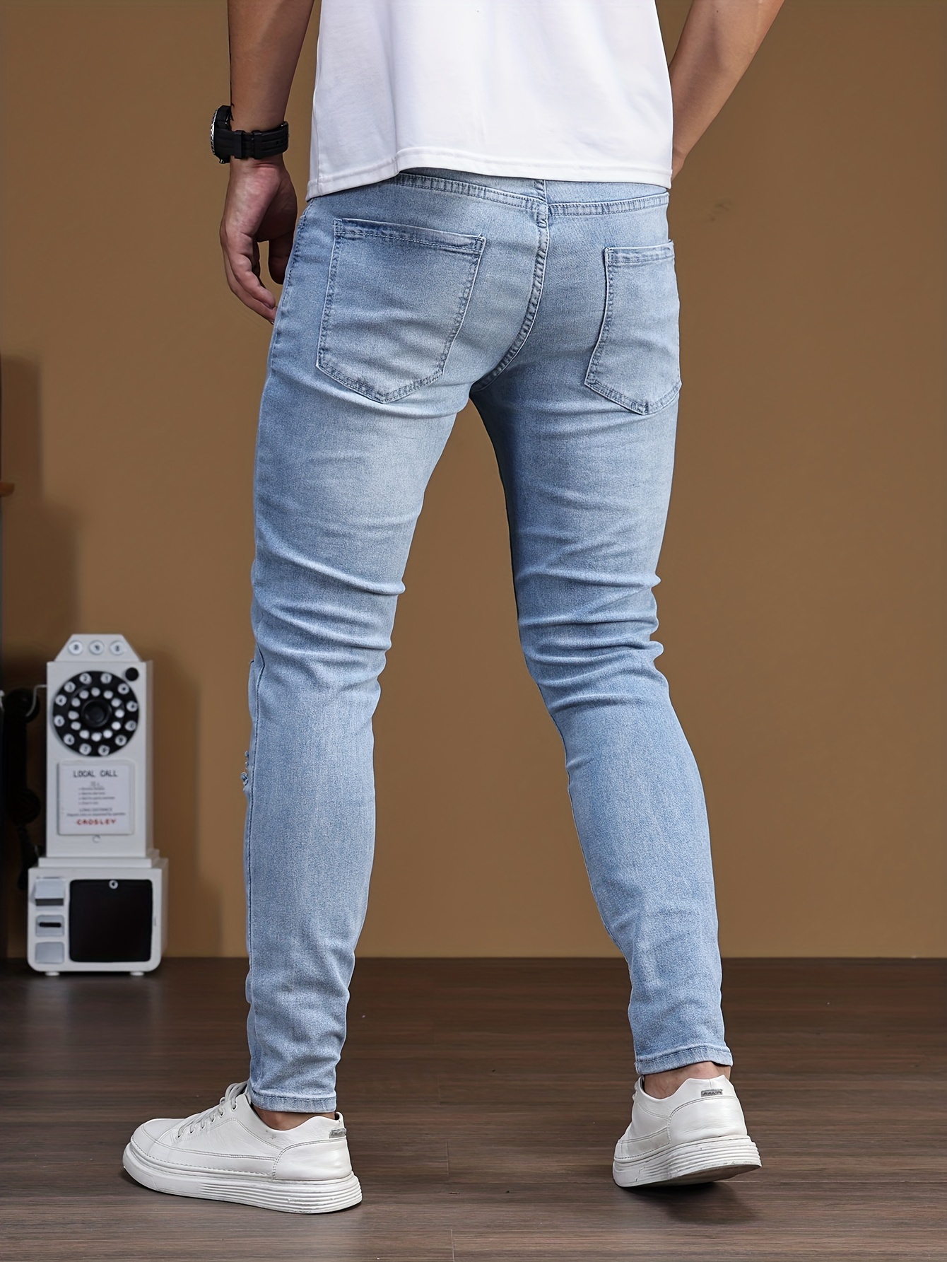 Casual Jeans Street Slim Men\'s Ripped Fit - Temu Style Distressed