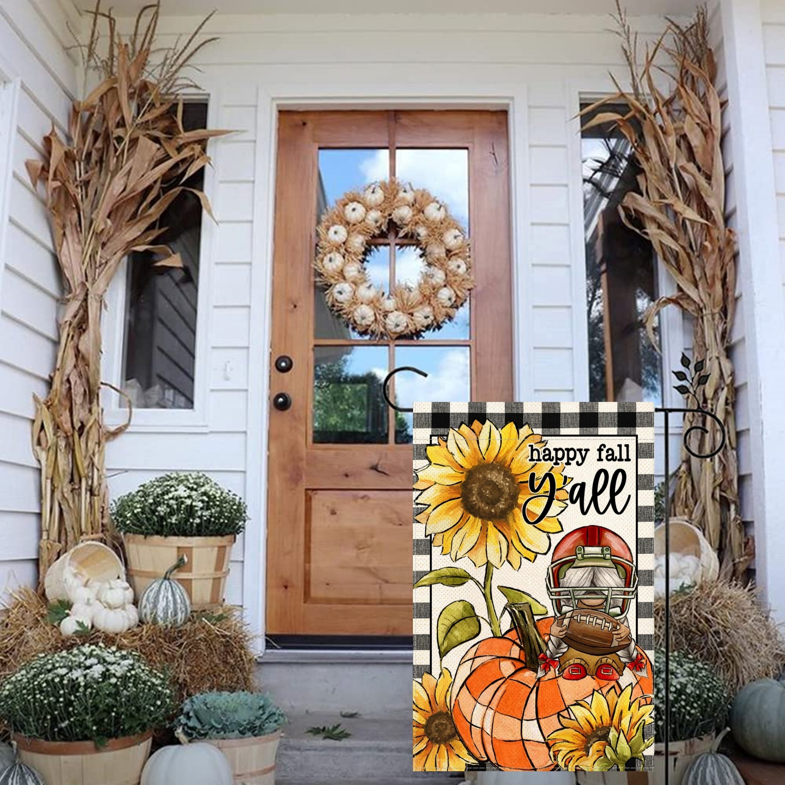 Football And Fall Y'all Flag Thanksgiving Seasonal Holiday Garden Flag  House Flag 