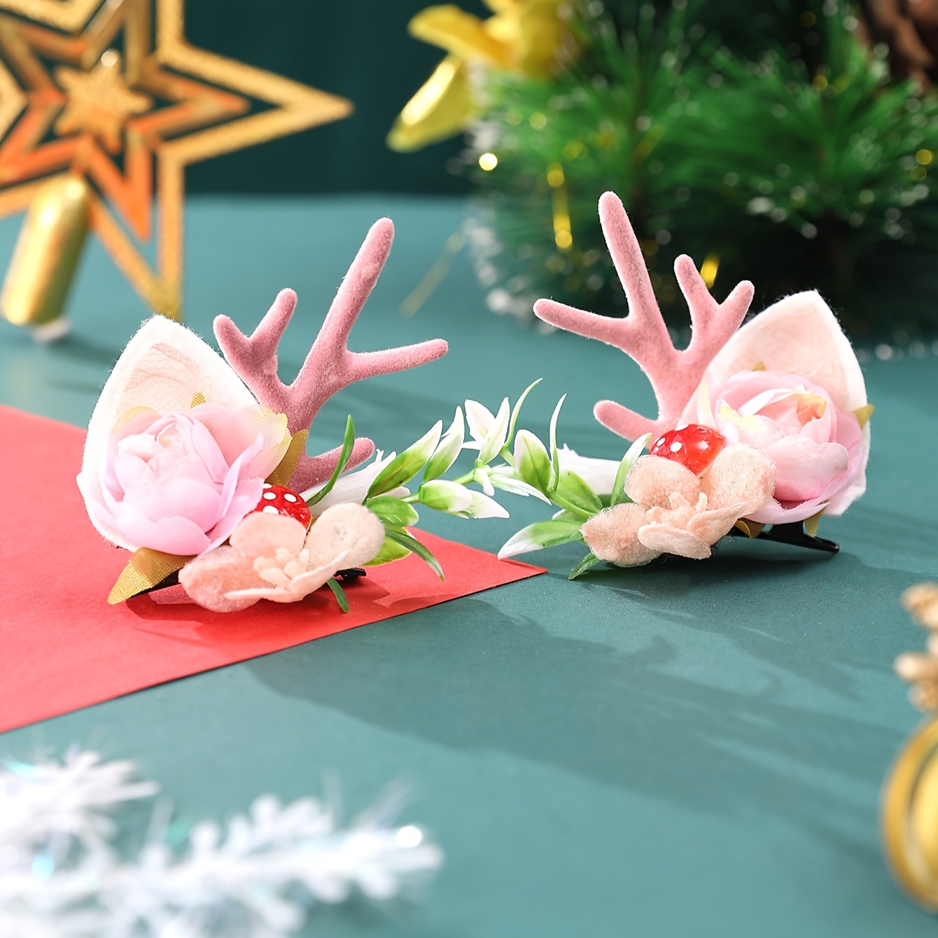 Image of 2pcs Pink Cute Plush Ball Flower Pair Princess Birthday Party And Party Dressing Hair Accessories