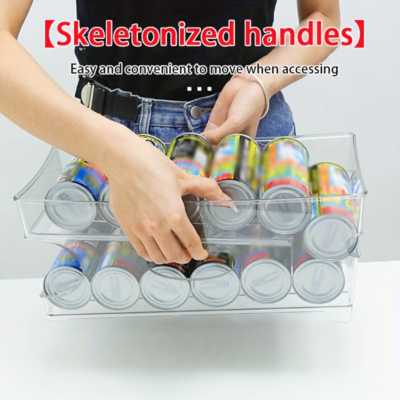 1pc Fridge Storage Beverage Desktop Organizer Double Layer Large Capacity  Can Holder, Automatic Can Dispenser