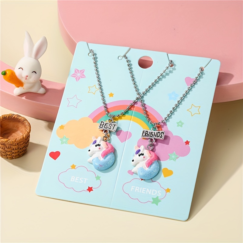 ( with Picture Card ) 5pcs Replaceable Pendant DIY Little Girl Jewelry, Jewels, Cute Unicorn Children's Necklace, Suitable for Daily Wear, Party