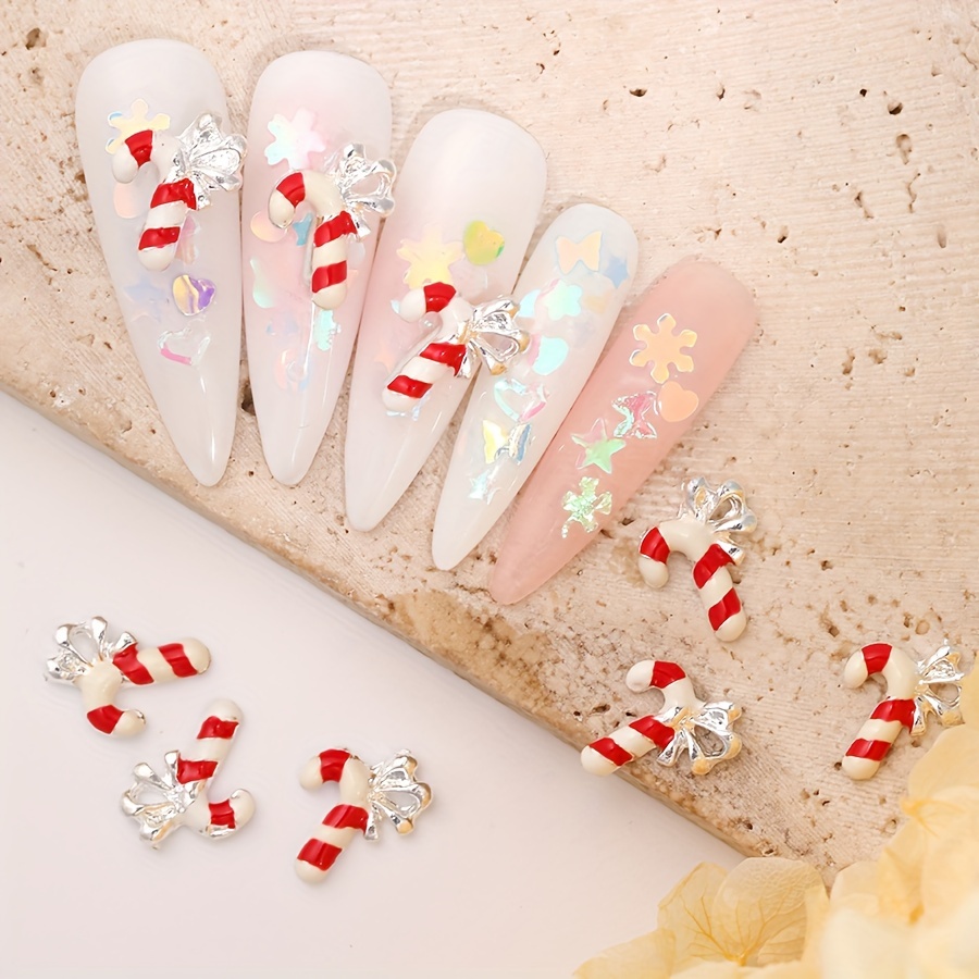 XL Candy Cane Nail Charms Kawaii Nail Art Winter Nails Christmas Charms  Peppermint Candy Cane Nails 5PC 