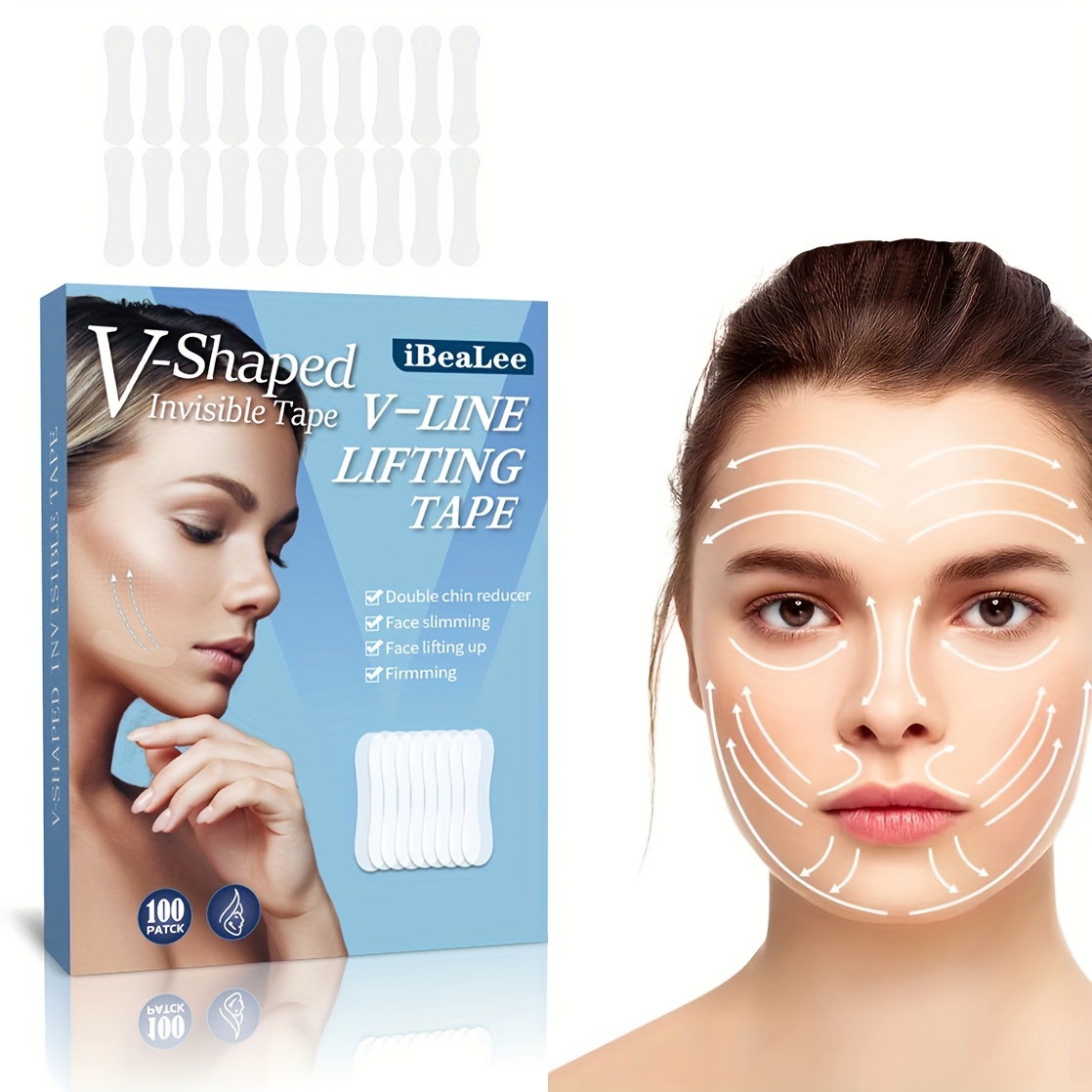 Face Lift Tape, 60 PCS Unsichtbares Face Tape Face Lifting Tape,  V-förmiges, dünnes Gesichtsaufkleber-Make-up-Werkzeug
