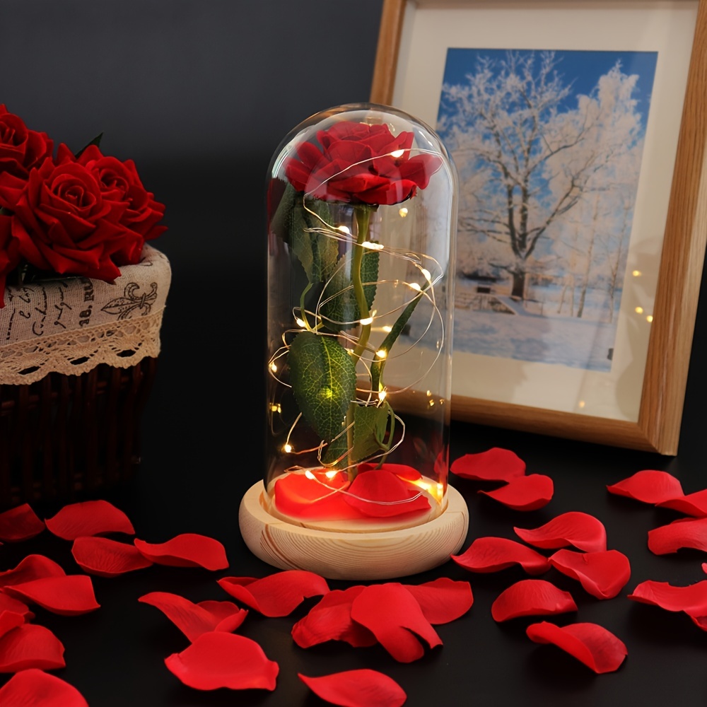 1pc Beautiful Eternal Rose Eternelle Led Light Beauty And The Beast Rose In  Glass Dome For Mother's Valentines Day Gift | Today's Best Daily Deals |  Temu