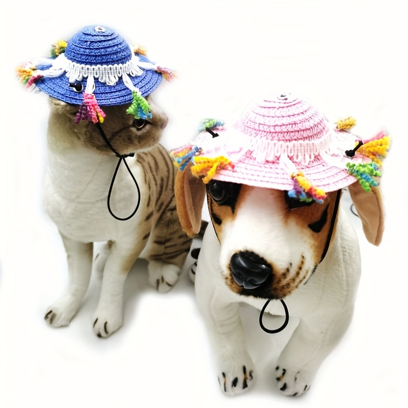 Cute Summer Pet Hat Adjustable Straw Hat With Tassel Shade For Dogs Cats -  Pet Supplies - Temu