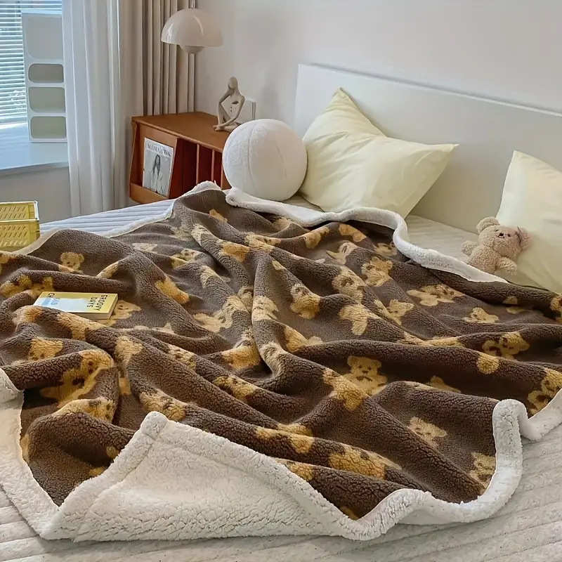 Little Bear Lamb Fleece Throw Blanket Double Layer Warm And - Temu