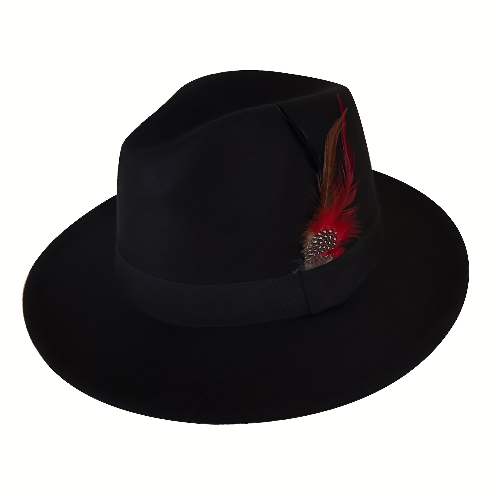 Wide Birm Fedora Hat Feather Decor Felt Hat