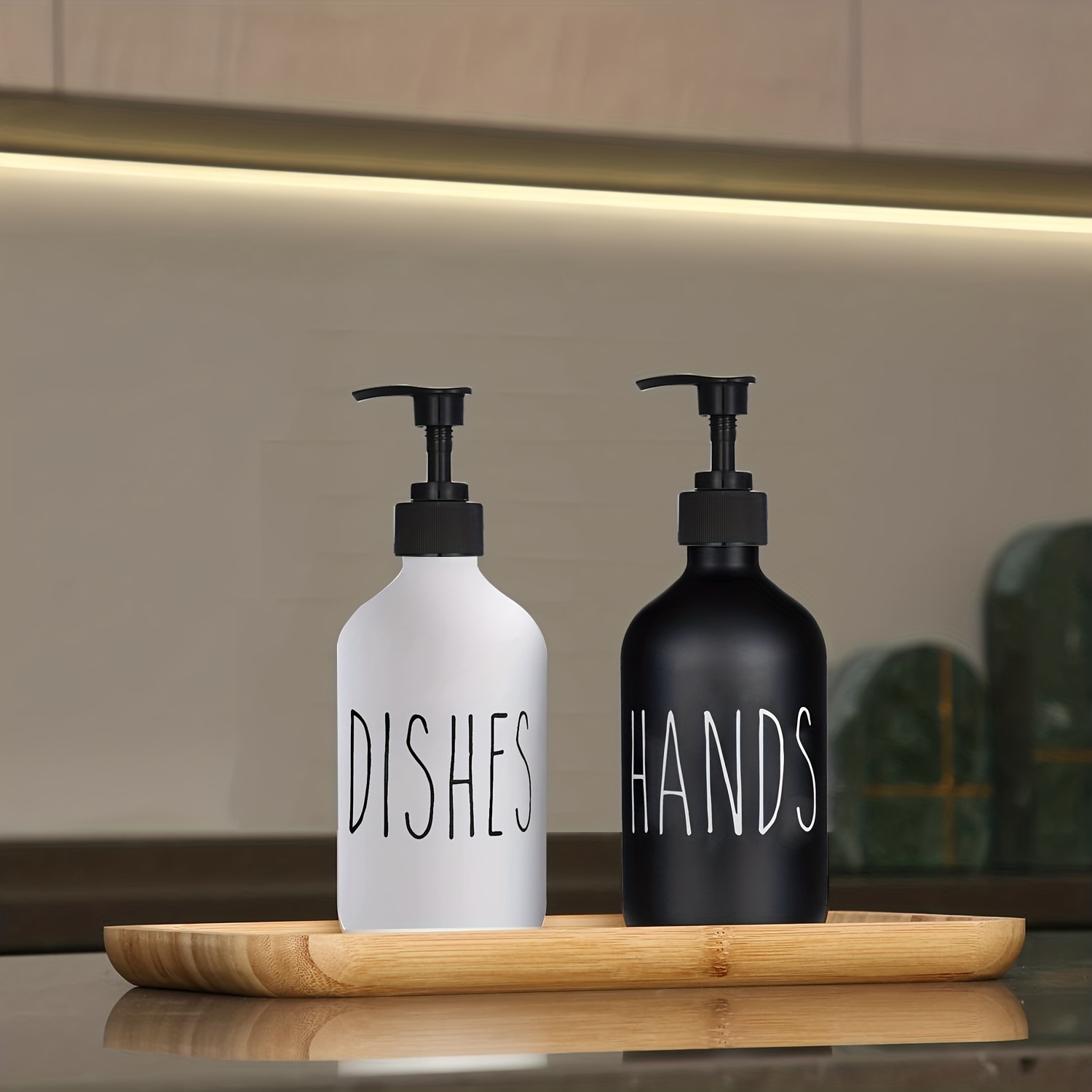 White Set - Dish Soap Dispenser for Kitchen Bamboo Pump and Soap Tray - Kitchen  Soap Dispenser Set, Dish Soap, Hand Soap Dispenser Bathroom, Soap and  Lotion Dispenser Set Label (500ml/17oz)