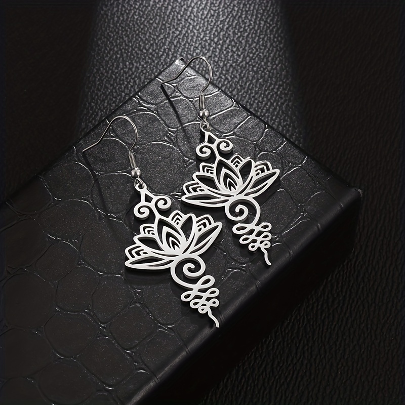 1 Pair Fashion Hollow For Lotus Flower Inspiration Hook Earrings Simple Geometric Pattern Pendant Earrings Banquet Men Women Jewelry