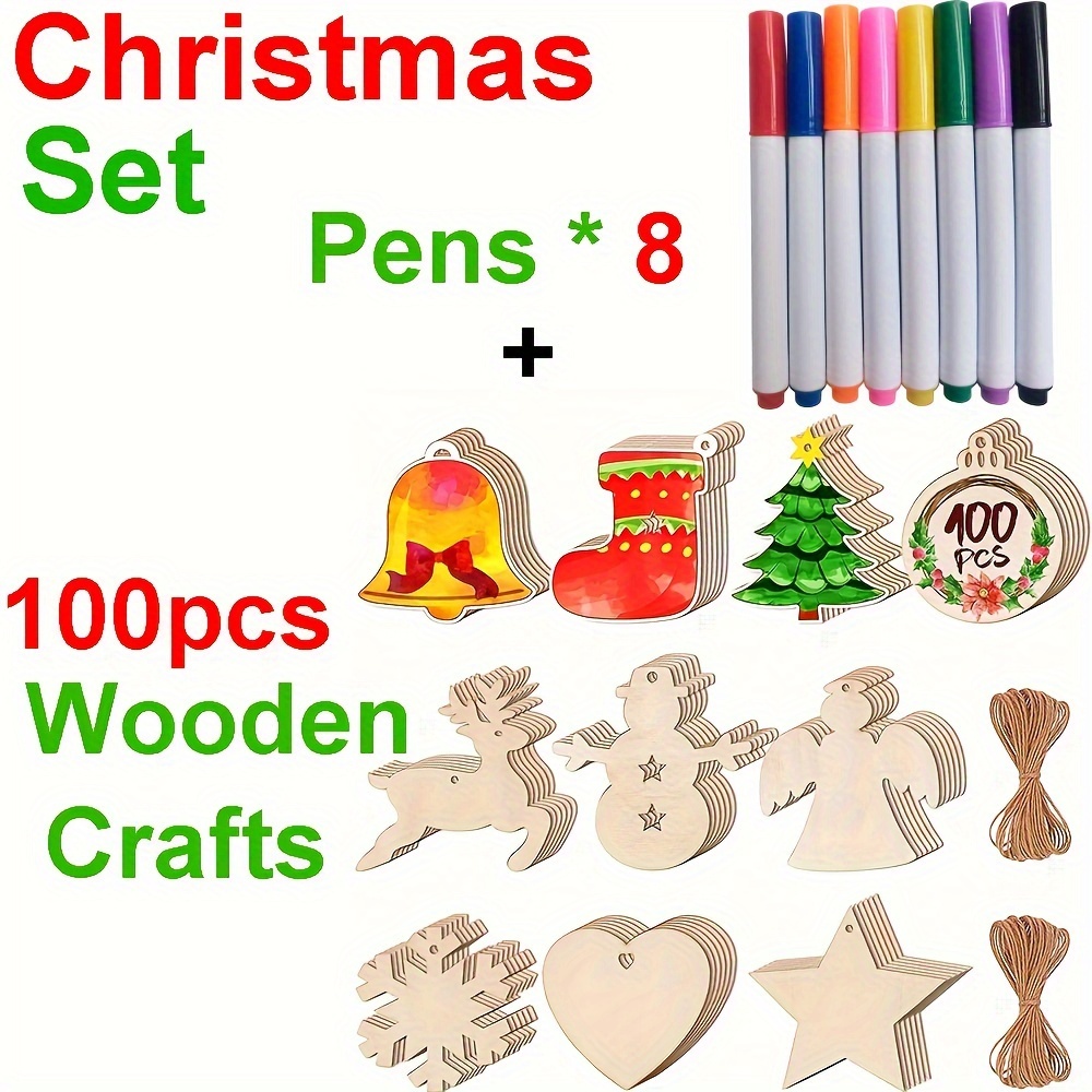 Wooden Crafts With 8 Pens Set, Diy Wooden Christmas Ornaments Predrilled  Wood Circles For Crafts Centerpieces Holiday Hanging Decorations,christmas  Wooden Ornaments Crafts Kits,make Your Own Class Classroom Preschool Diy  Wood Arts And