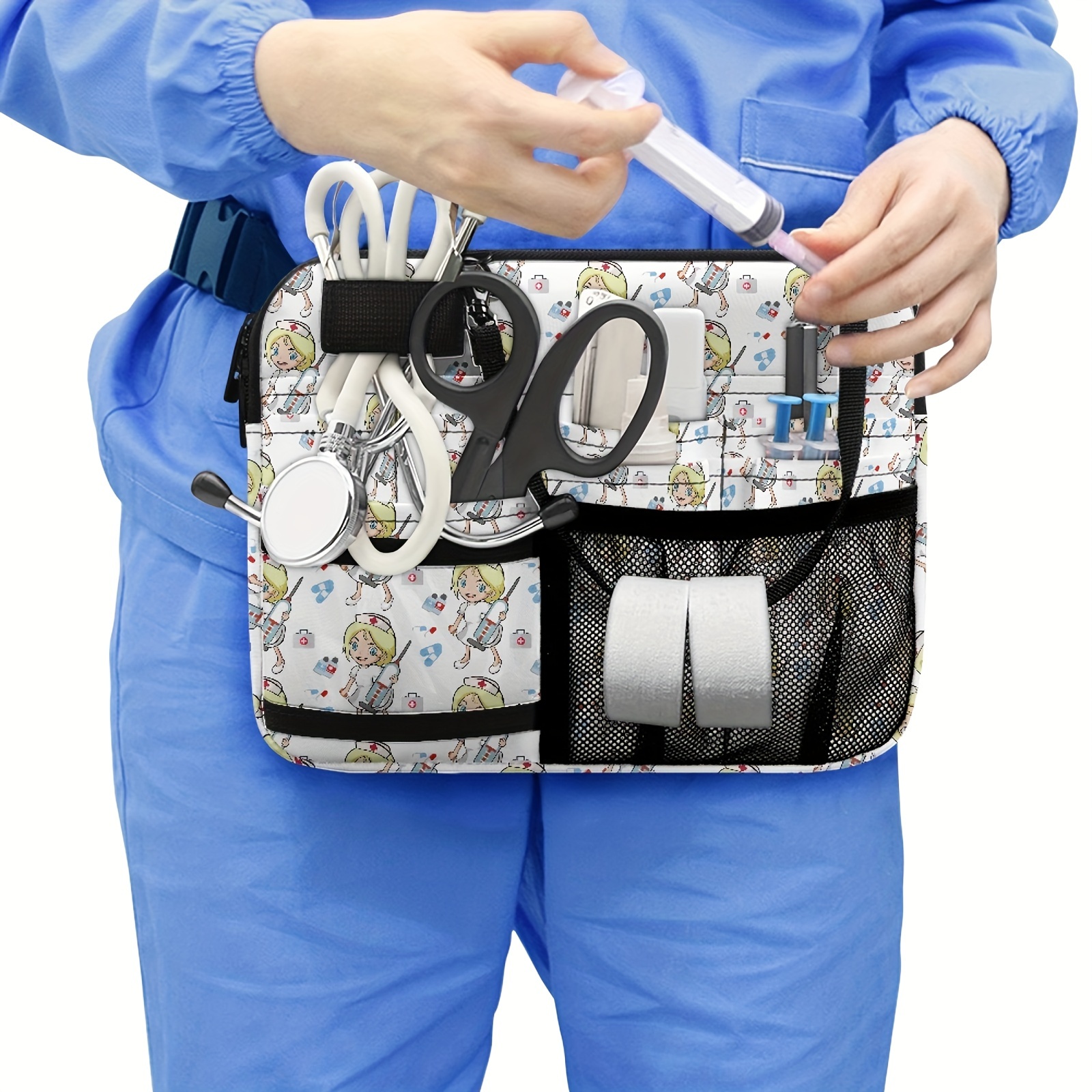 White Nurse Needle Pattern Nurse Waist Bag With Medical Equipment