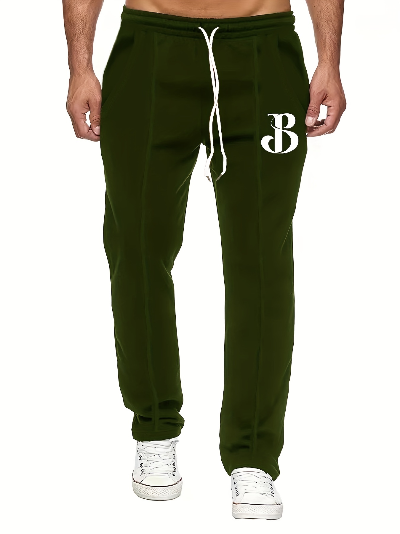 Coconut Palm Pattern Letter A Print Comfy Flared Trousers, Men's Casual  Stretch Hip Hop Style Joggers For All Seasons Band Performance Fitness